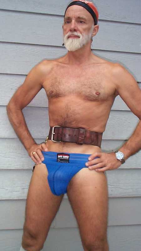 Bared Balls in a Blue Jock!